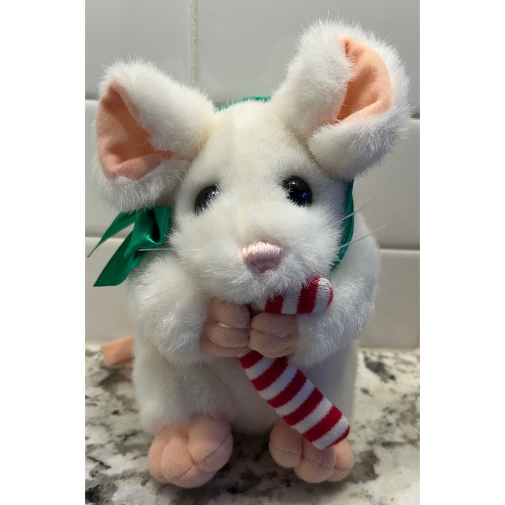 VTG Mary Meyer‎ White Plush Mouse Candy Cane Christmas Holiday Stuffed Animal